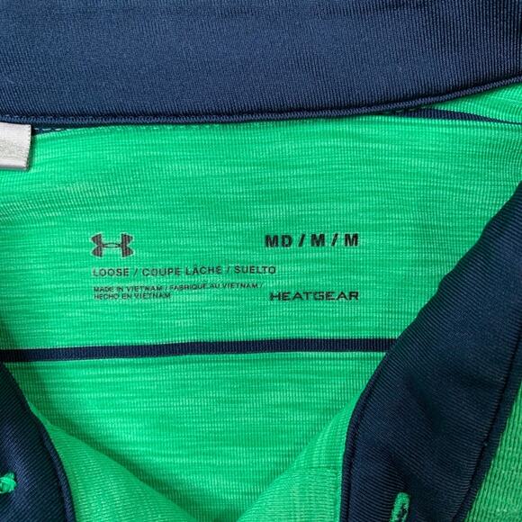 Under Armour Polo Shirt Mens M Medium Kiwi Green Heatgear Loose Fit Striped Golf - Picture 5 of 12